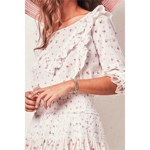 LoveShackFancy Wren White Floral Ruffle Blouse